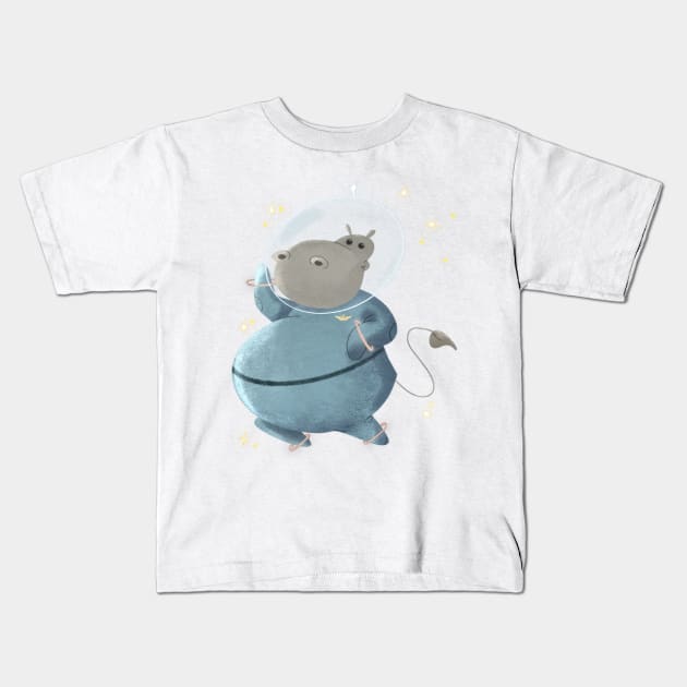 Hippopotamus in Space Kids T-Shirt by Prickly illustrations 